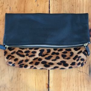 Talbots leopard leather zip up clutch nwot